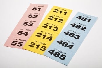 Picture of three strips of raffle tickets.