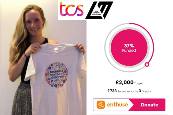 Our marathon runner Gaby is holding up her FTCT tshirt next to an image of her totalizer. Gaby has raised 37% of her total, £738.